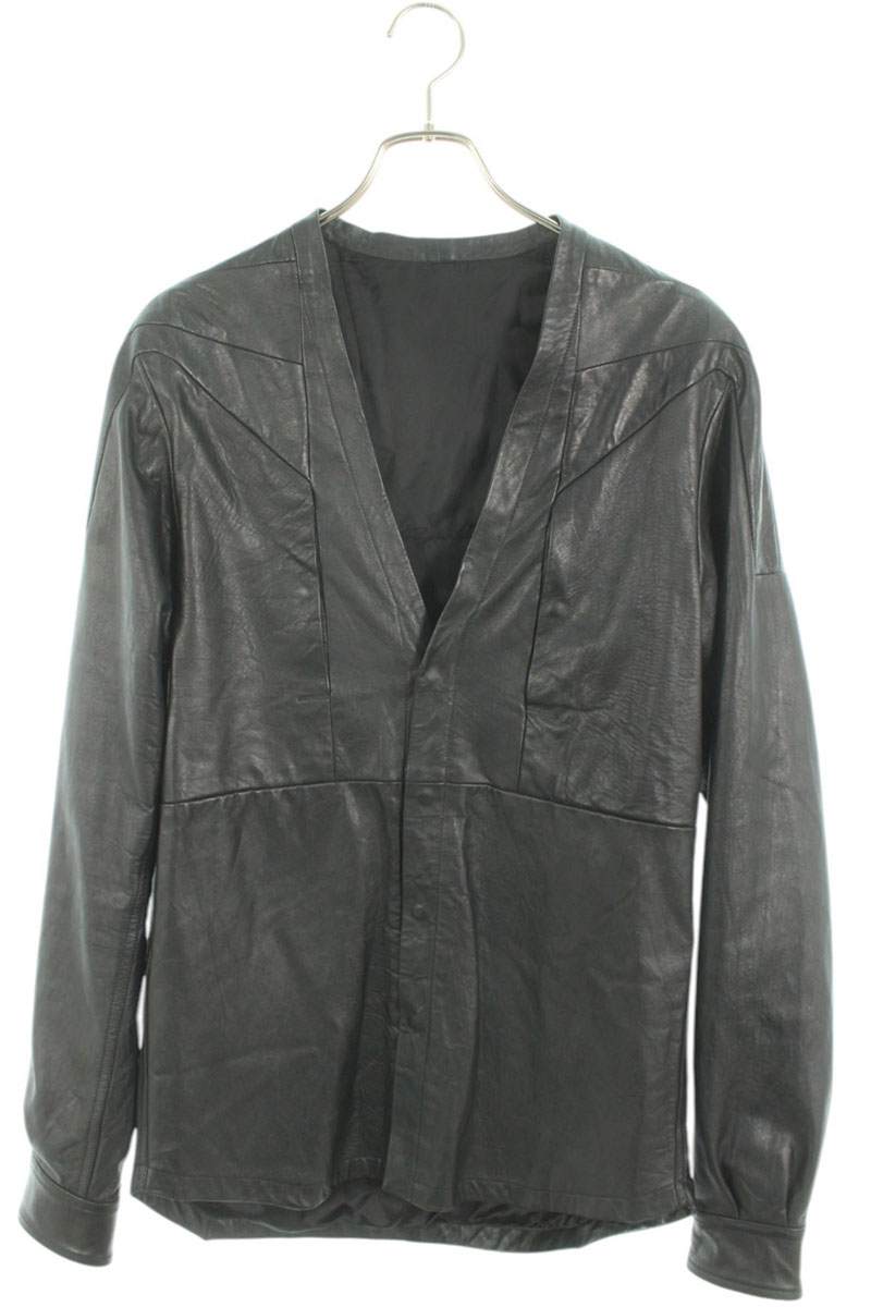 リックオウエンス サイズ:44 24AW RU02D6725-LBW ラリーノーカラーレザージャケット 中古 SS13