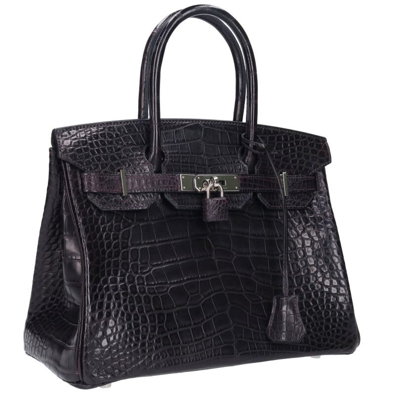 エルメス サイズ:30 バーキン30 T刻印 SV金具ブルーマリンアリゲーターハンドバッグ 中古 GZ14