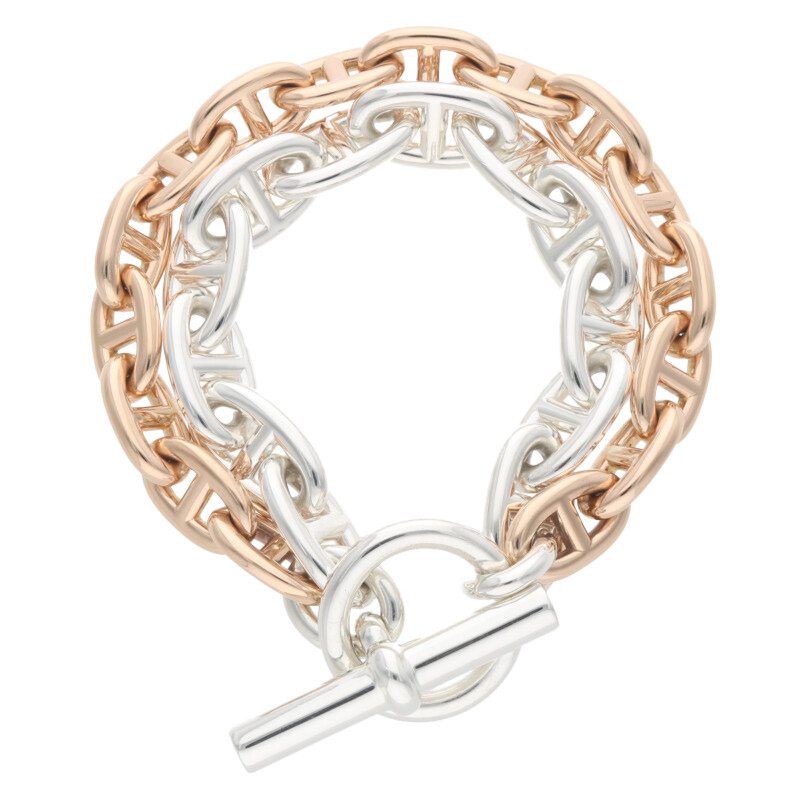 エルメス サイズ:GM12/MM16 Chaine d'Ancre GM MM K18PG シルバーシェーヌダンクル2チェーンブレスレット 中古 GZ14