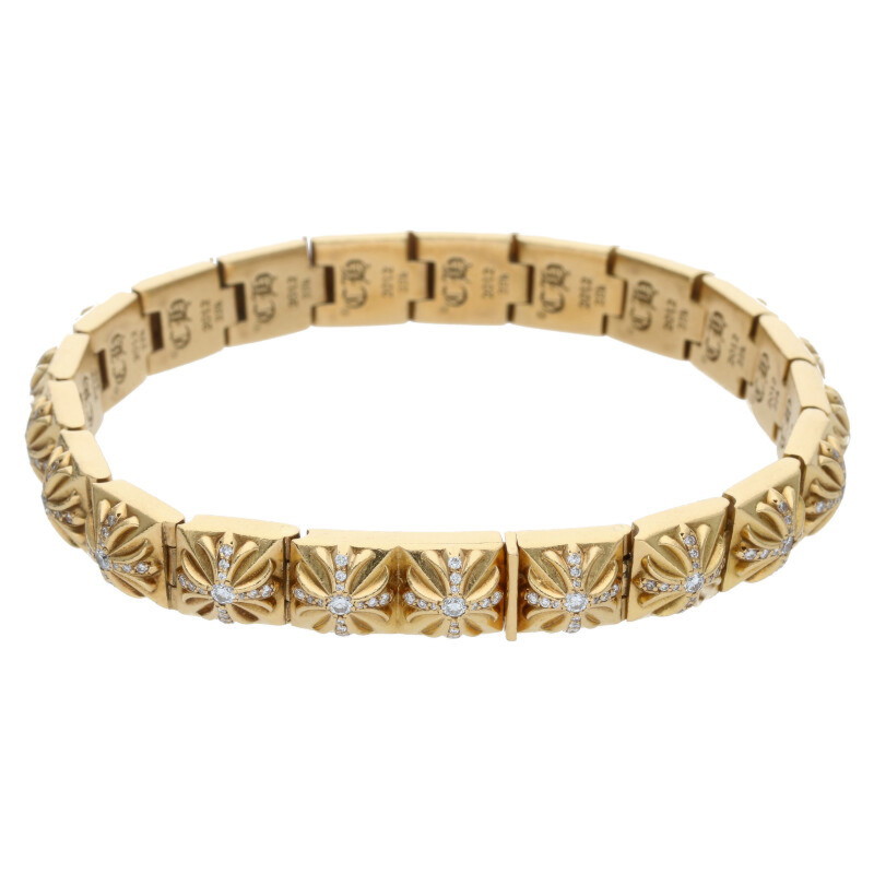 クロムハーツ 22K PYRAMID PLS LNK 3 8 ピラミッドプラスリンク PAVEダイヤ ゴールドブレスレット 中古 OK15