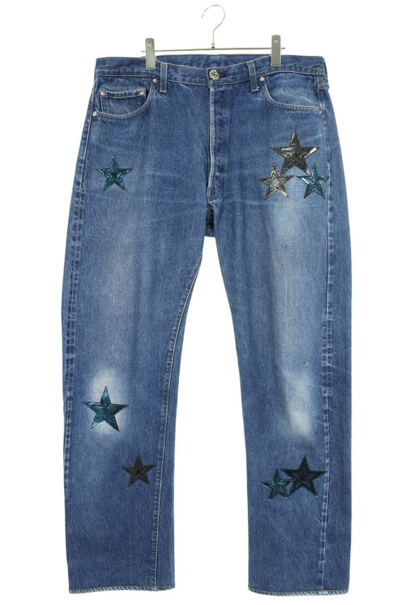 クロムハーツ リーバイス サイズ:36インチ U VNTG JEAN BLU RED TAB ギャラクシースターパッチ付きウォッシュド501デニムパンツ 中古 S