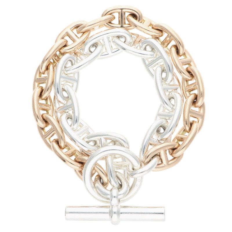 エルメス サイズ:GM12/MM16 Chaine d'Ancre GM MM K18PG シルバーシェーヌダンクル2チェーンブレスレット 中古 SS13