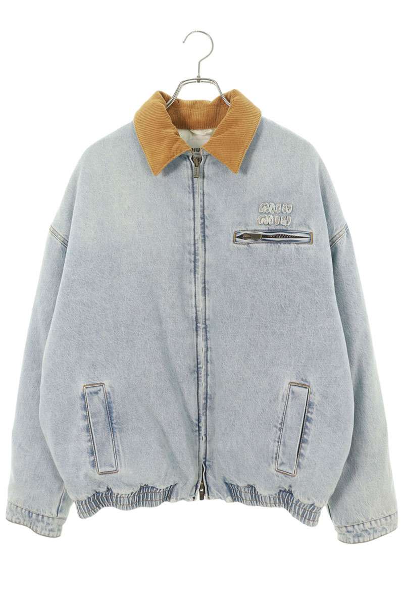 ミュウミュウ サイズ:38 GWB221 ユーズド加工ロゴ刺繍中綿デニムブルゾン 中古 SS13