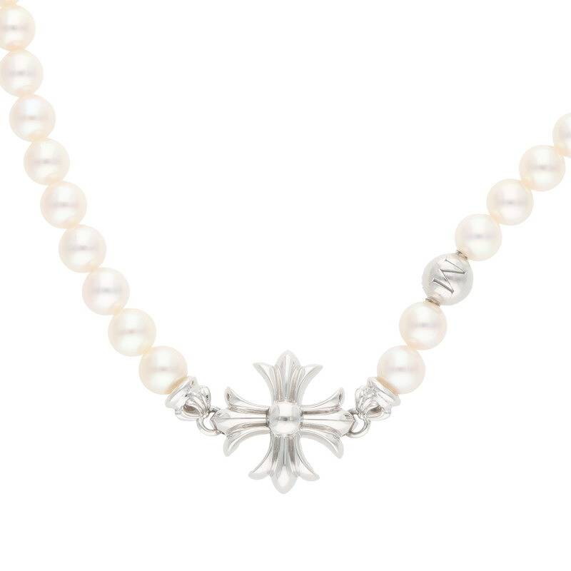 クロムハーツ MIKIMOTO CH PLUS CLASP WHT PRL 18K WHG パール ホワイトゴールドネックレス 中古 OM10