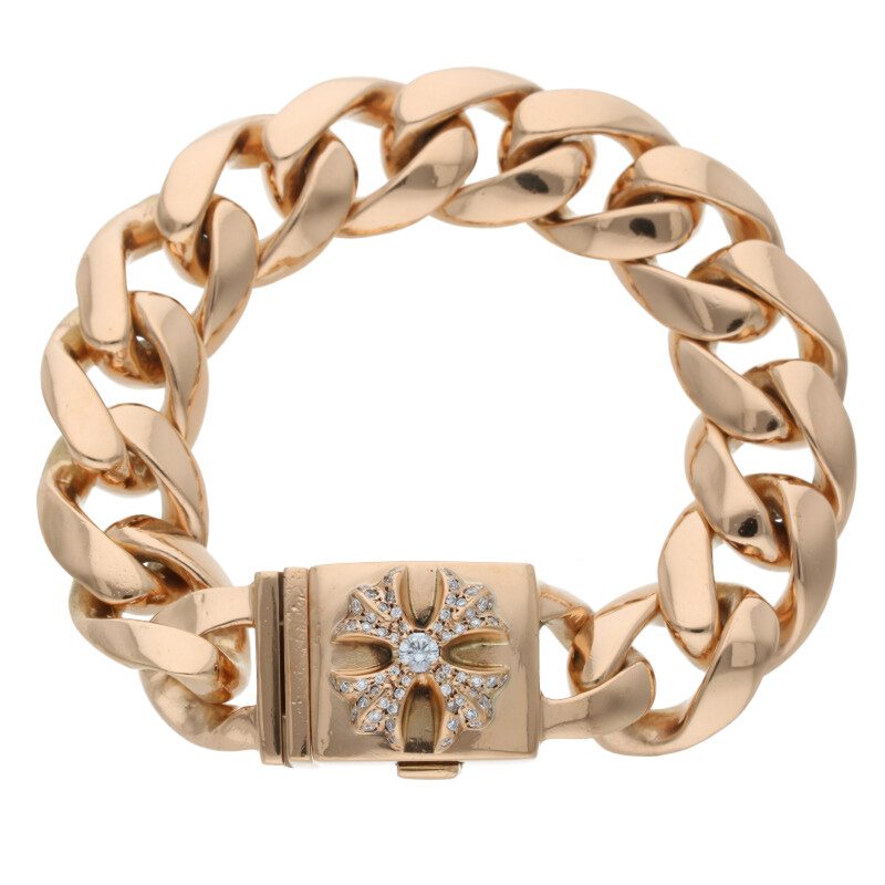 クロムハーツ サイズ:13LINK 22K BOX CH X CLSC P DMND PAVEダイヤ ゴールドブレスレット 中古 SJ02