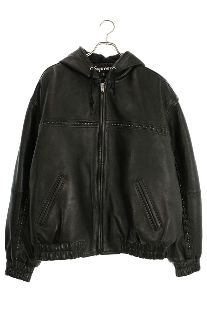 シュプリーム サイズ:L 25SS Studded Hooded Leather jacket スタッズフーデッドレザージャケット 中古 SB01