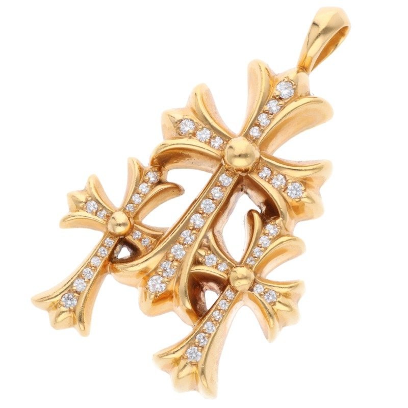 クロムハーツ 22K 3 CH CRS SML P DMND トリプルCHクロススモール PAVEダイヤ ゴールドネックレストップ 中古 SJ02