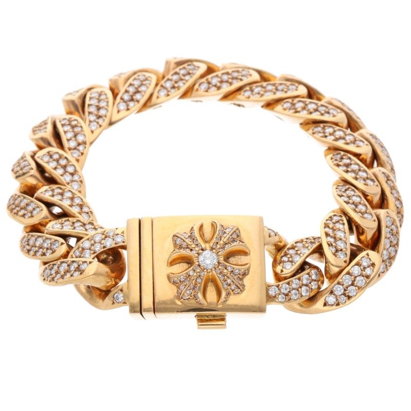 クロムハーツ サイズ:15LINK 22K CH X BOX ID P DIA ボックスID PAVEダイヤ ゴールドブレスレット 中古 SJ02