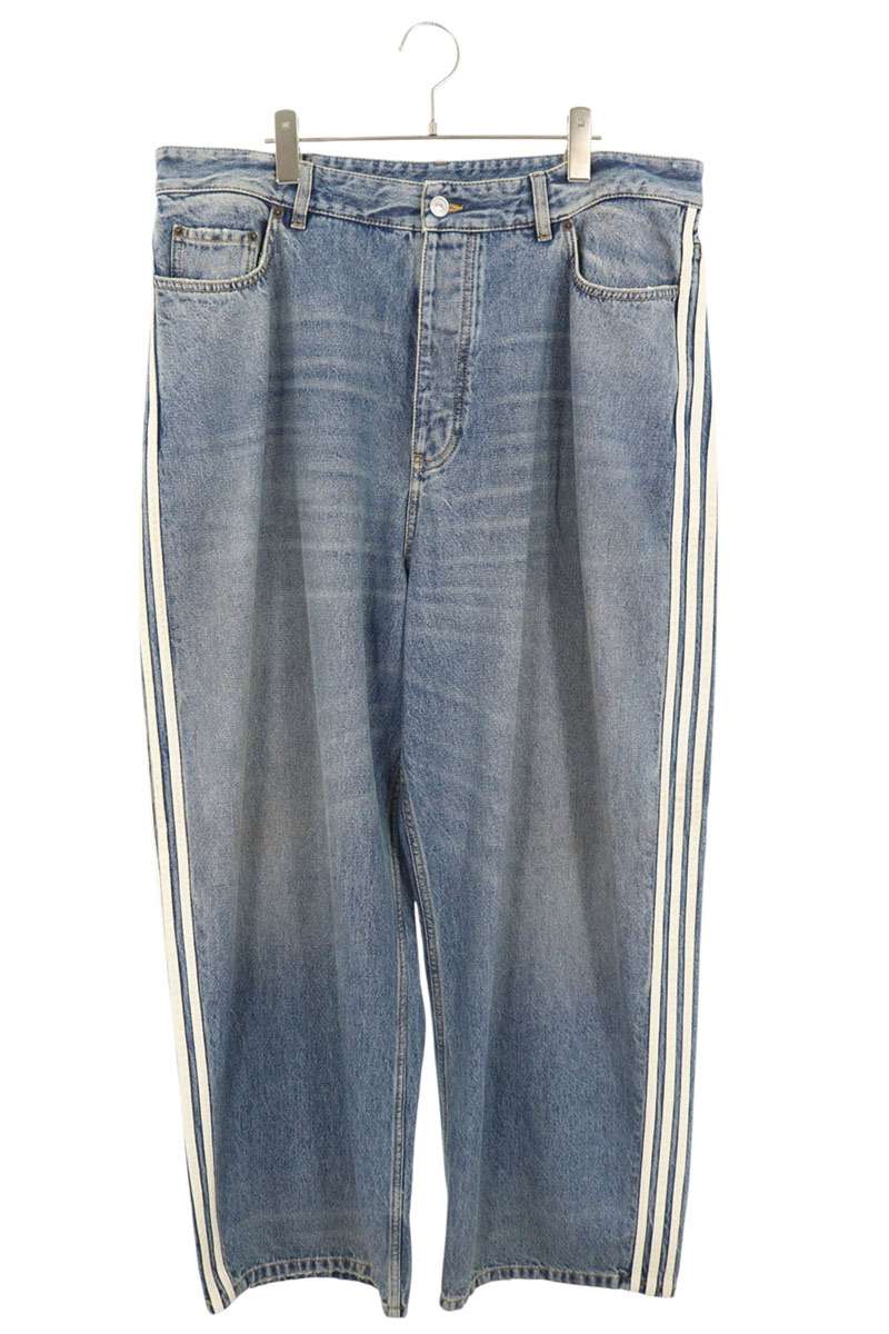 バレンシアガ アディダス サイズ:L 23SS 724778 THW25 LARGE BAGGY サイドラインバギーデニムパンツ 中古 OM10