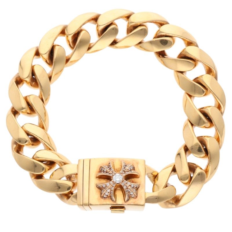 クロムハーツ サイズ:15LINK 22K BOX CH X CLSC P DMND PAVEダイヤゴールドブレスレット 中古 OS06