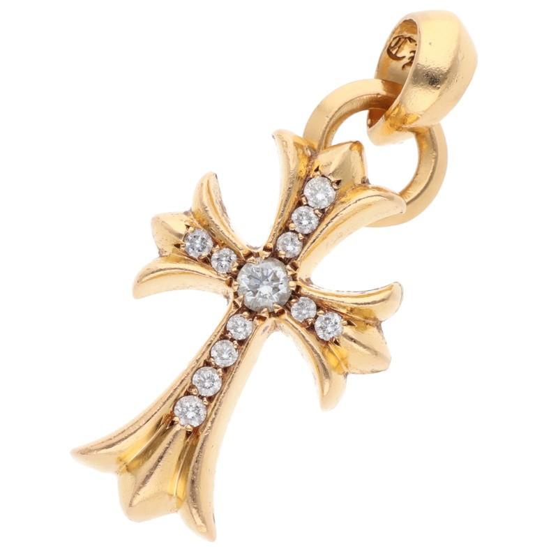 クロムハーツ 22K CH CRS SML W BALE P D スモールCHクロス Wベイル PAVEダイヤ ゴールドネックレストップ 中古 SJ02
