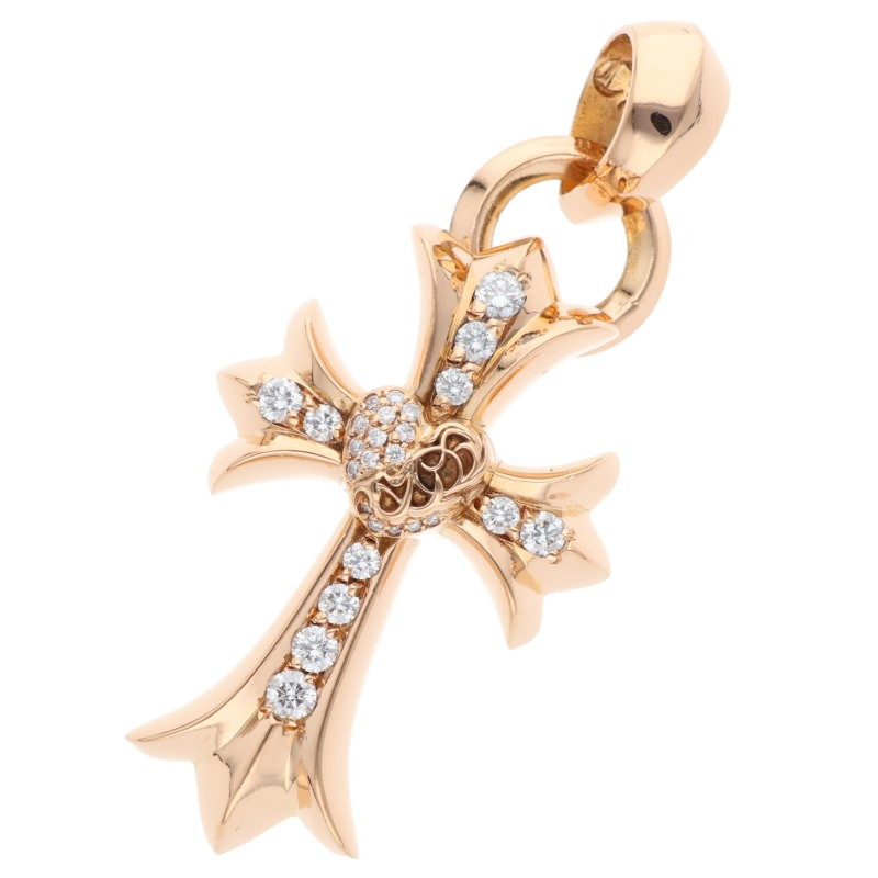 クロムハーツ 22K CH CRS HRT P DIA W BALE スモールCHクロスハートPAVEダイヤ ゴールドネックレストップ 中古 OK15