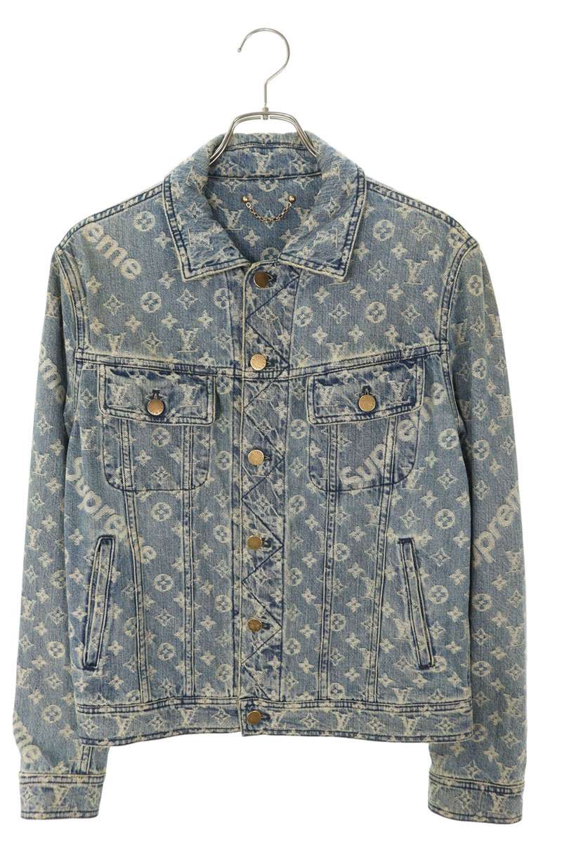 シュプリーム ルイヴィトン サイズ:44 17AW LV Jacquard Denim Trucker Jacket モノグラムジャガードトラッカーデニムジャケット 中古