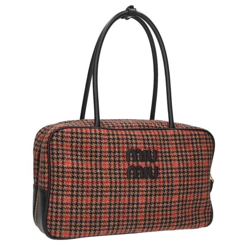 ミュウミュウ トップハンドル ボー タータンチェックロゴハンドバッグ 中古 SB01