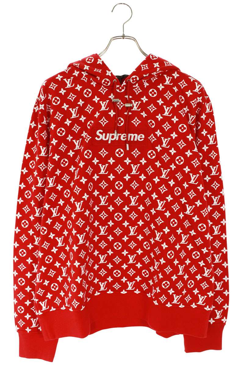 シュプリーム ルイヴィトン サイズ:XXL 17AW LV Box Logo Hooded Sweatshirt モノグラムボックスロゴプルオーバーパーカー 中古 SB01