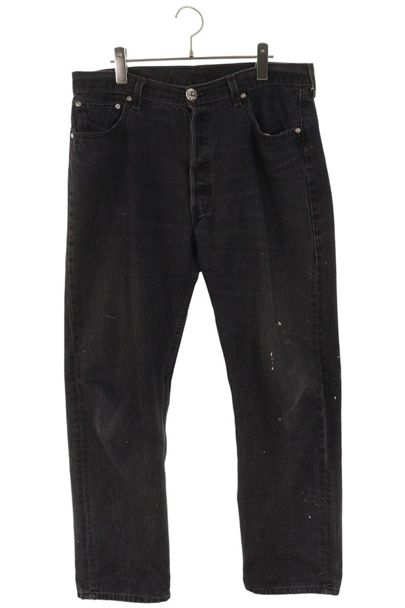 クロムハーツ リーバイス サイズ:34インチ U VNTG JEAN BLK RED TAB クロスボールボタンウォッシュドデニムパンツ 中古 SJ02