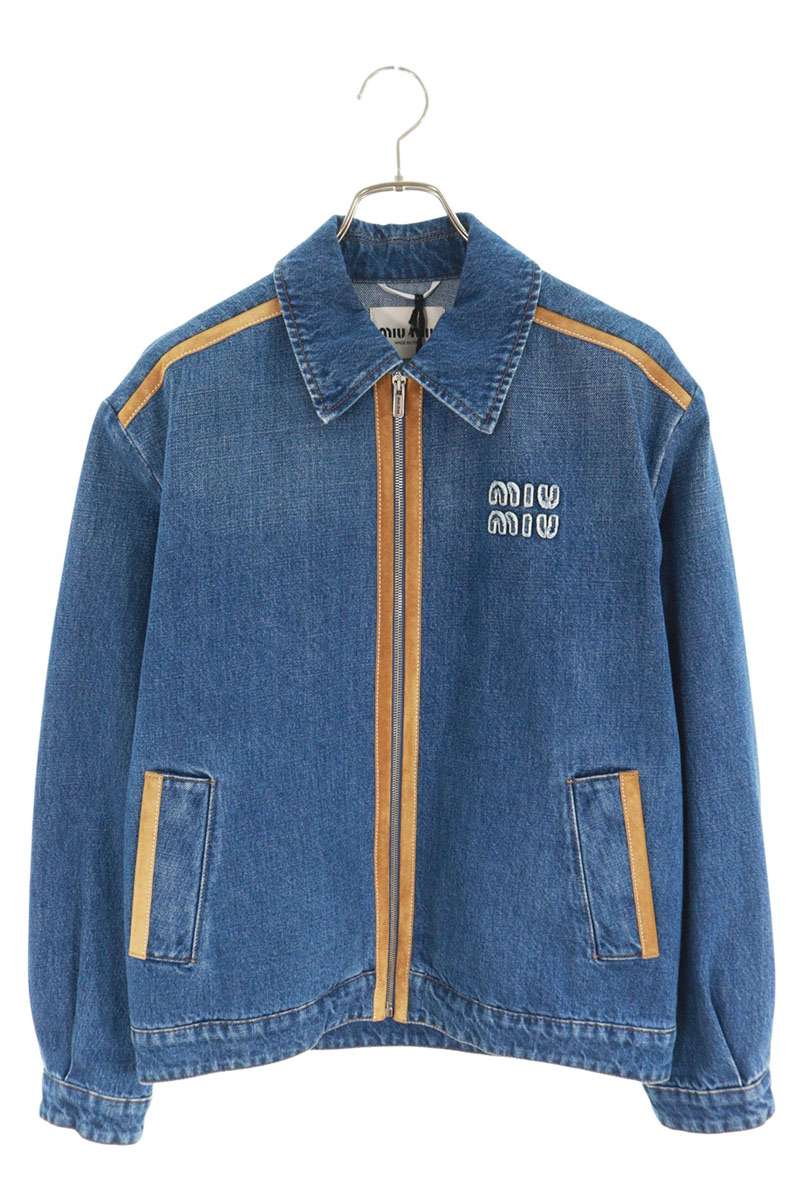 ミュウミュウ サイズ:40 GWC256 ロゴワッペンレザー切り替えジップアップデニムジャケット 新古品 SB01