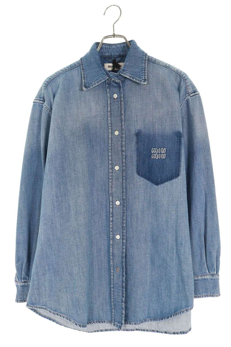 ミュウミュウ サイズ:42 25AW GWC125 ロゴパッチデニム長袖シャツ 新古品 SS13