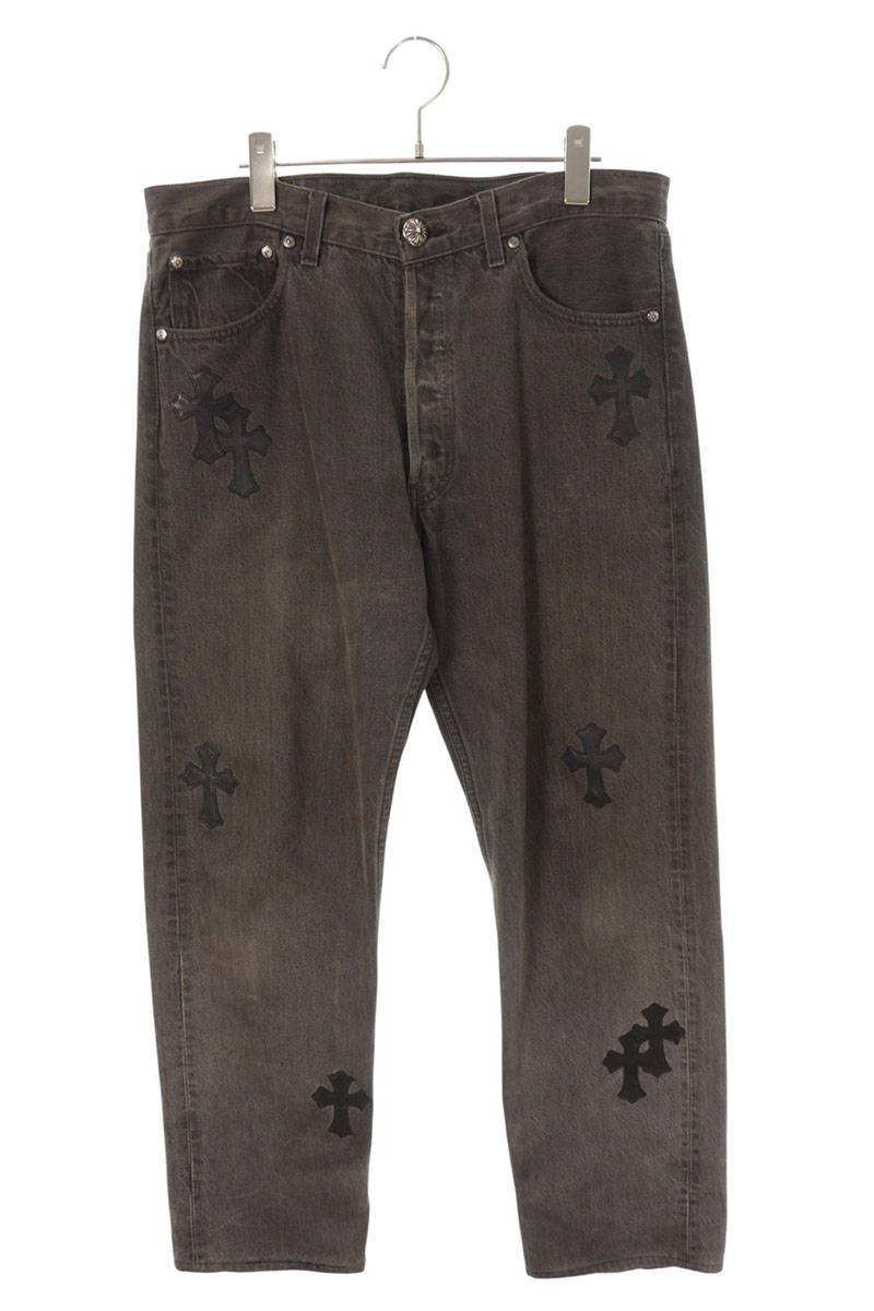 クロムハーツ リーバイス サイズ:33インチ U VNTG JEAN BLK RED TAB クロスパッチ付きウォッシュド501デニムパンツ 中古 OS06
