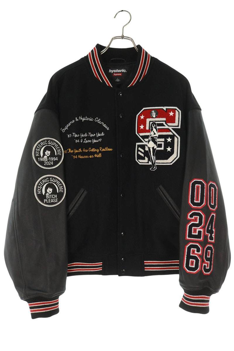シュプリーム ヒステリックグラマー サイズ:L 24AW Varsity Jacket 袖レザーバーシティスタジャンブルゾン 中古 OM10