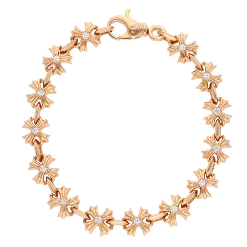 クロムハーツ サイズ:14LINK 22K CH X LINK P DMND PAVEダイヤ ゴールドブレスレット 中古 SJ02