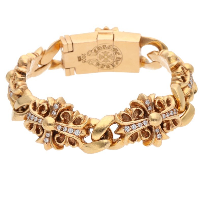 クロムハーツ サイズ:4LINK 22K KEEPER LINK P D キーパーリンク PAVEダイヤ ゴールドブレスレットブレスレット 中古 SJ02