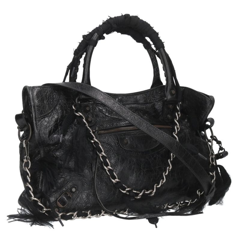 バレンシアガ サイズ:M 823058 LE CITY ダメージ加工シューレースチェーン2WAYショルダーバッグ 中古 BS99