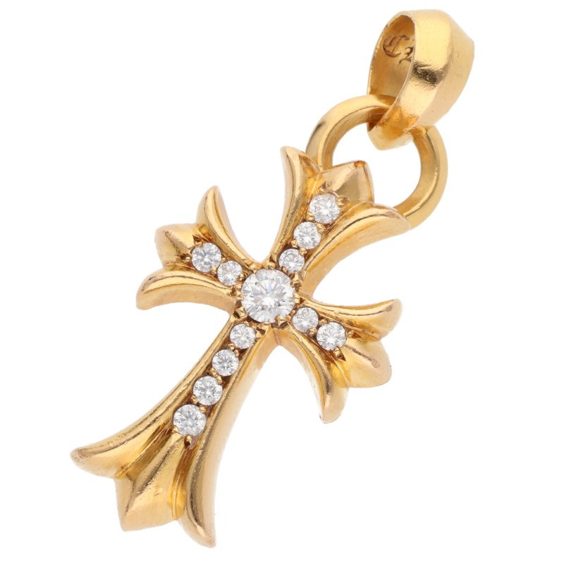 クロムハーツ 22K CH CRS SML W BALE P D スモールCHクロス Wベイル PAVEダイヤ ゴールドネックレストップ 中古 SJ02
