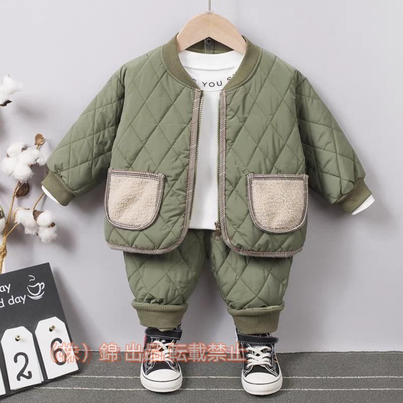 セットアップ ベビー 男女兼用 上下セット 中綿セット アウター+パンツ 2点セット 秋冬着 男の子 女の子 双子 お出かけ 全3色 ベビー用品 80 90 100 110 【素材】 生地：綿60% 