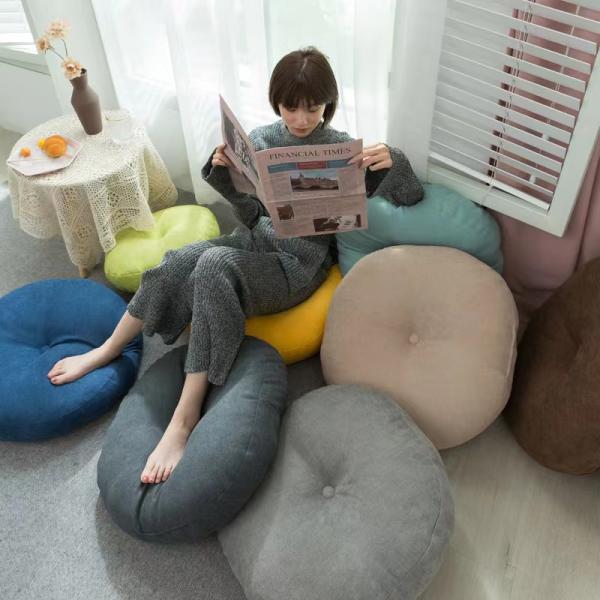 クッション 抱き枕 フロアクッション 綿麻 ラウンドクッション 丸型 座布団 円形 かわいい プリーツ ベルベット ベロア 丸 丸いクッション 北欧 低反発サイズ：42*8CM 47*12CM 55*