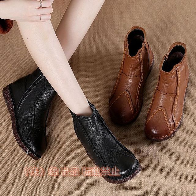 サイドジッパー付きサイドゴアブーツレディースショートブーツカジュアルぺたんこフラット歩きやすいコンフォート株式会社錦ラウンドトゥ