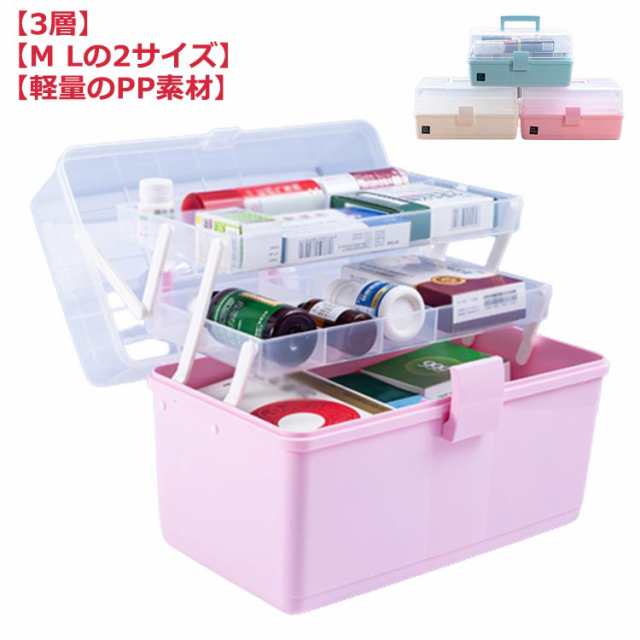 送料無料 薬箱 救急箱 大容量 3層 収納ケース たっぷり 収納ボックス 工具箱 応急ボックス 透明 クリア 取っ手付き 折り畳み コンパクト 携帯便利 日用品 薬入れ 小物入れ 収納 ボックス 家庭