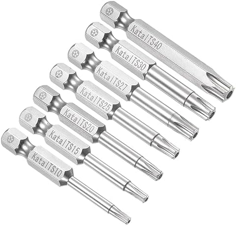 磁気トルクスビット TS10-TS40頭 6.35 mm六角シャンク 50 mm長さ S2鋼 5ポイント 改ざん防止 電動ドライバー用 7個