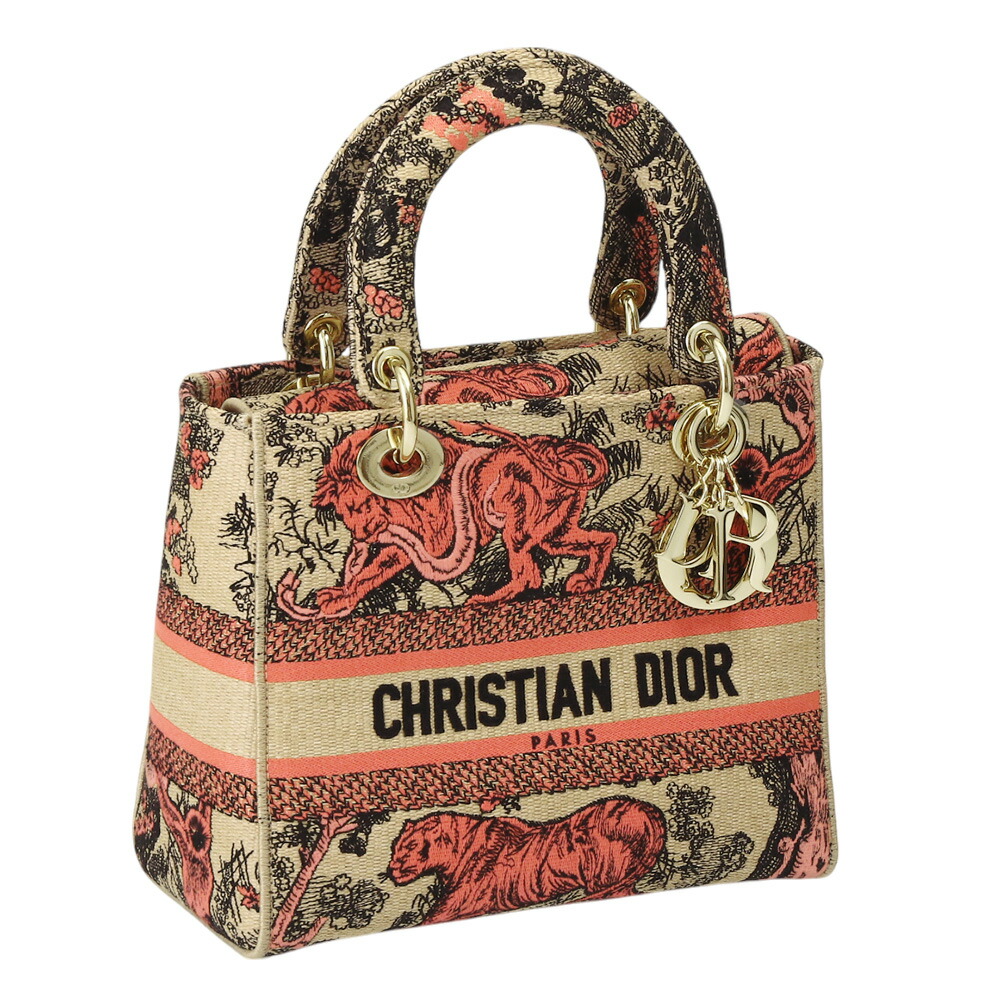 クリスチャン・ディオール／CHRISTIAN DIOR LADY DIOR MEDIUM・Lady Dior バッグ ミディアム キャンバス×ラフィア・2WAY ショルダー &