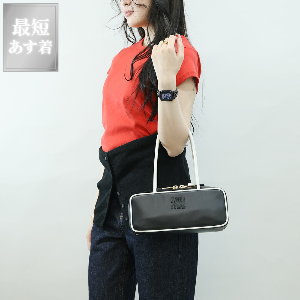 ミュウミュウ／MIUMIU ボー レザー バッグ Wハンドルショルダーバッグ(ブラック×ホワイト) 5BB173 SOFTY PADDED (2IBP (V_OWM) NERO