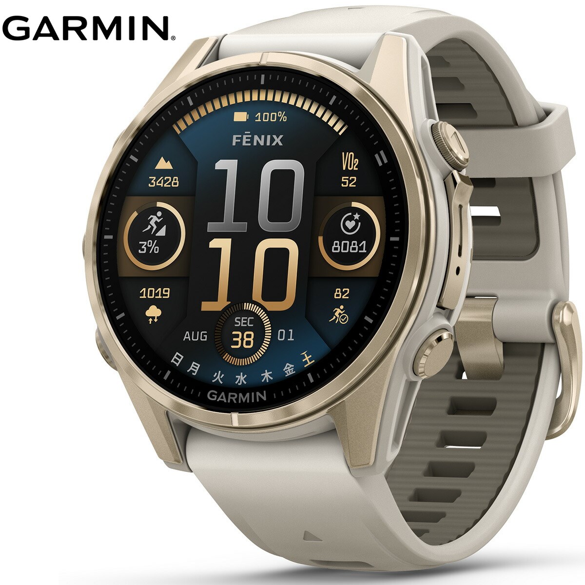 ガーミン GARMIN fenix 8 AMOLED 43mm フェニックス8 アモレッド 43ミリ GPS スマートウォッチ 腕時計 010-02903-16 Soft Gold / Fog Gray