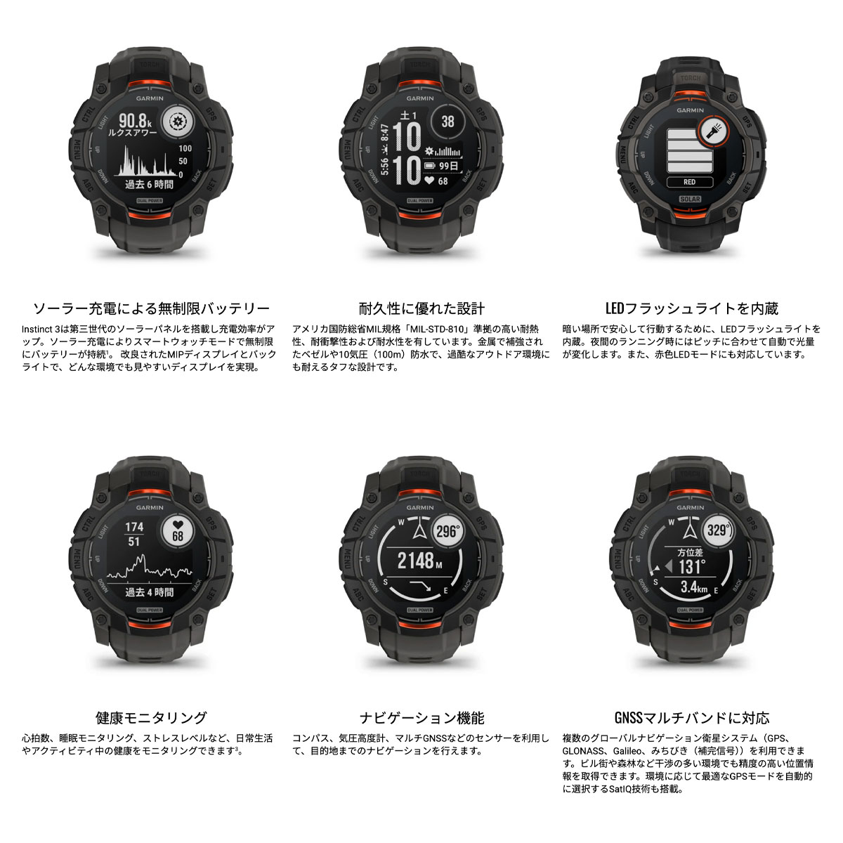 ガーミン GARMIN Instinct 3 Dual Power 45mm インスティンクト3 