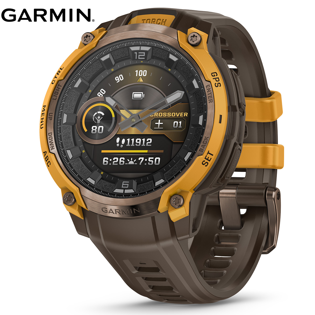 ガーミン GARMIN Instinct Crossover AMOLED インスティンクト クロスオーバー アモレッド GPS スマートウォッチ 腕時計 010-03398-31 Sunburst/Cocoa【2025 新作】
