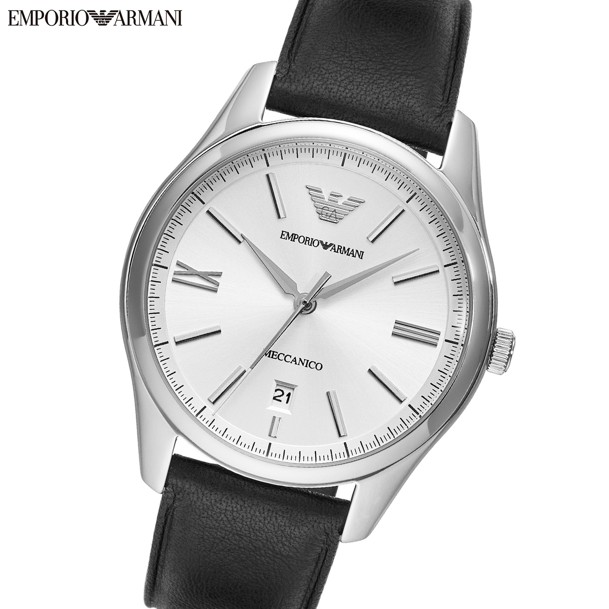 エンポリオアルマーニ EMPORIO ARMANI 腕時計 メンズ 自動巻き 3針デイトウォッチ ブラックレザー AR60077