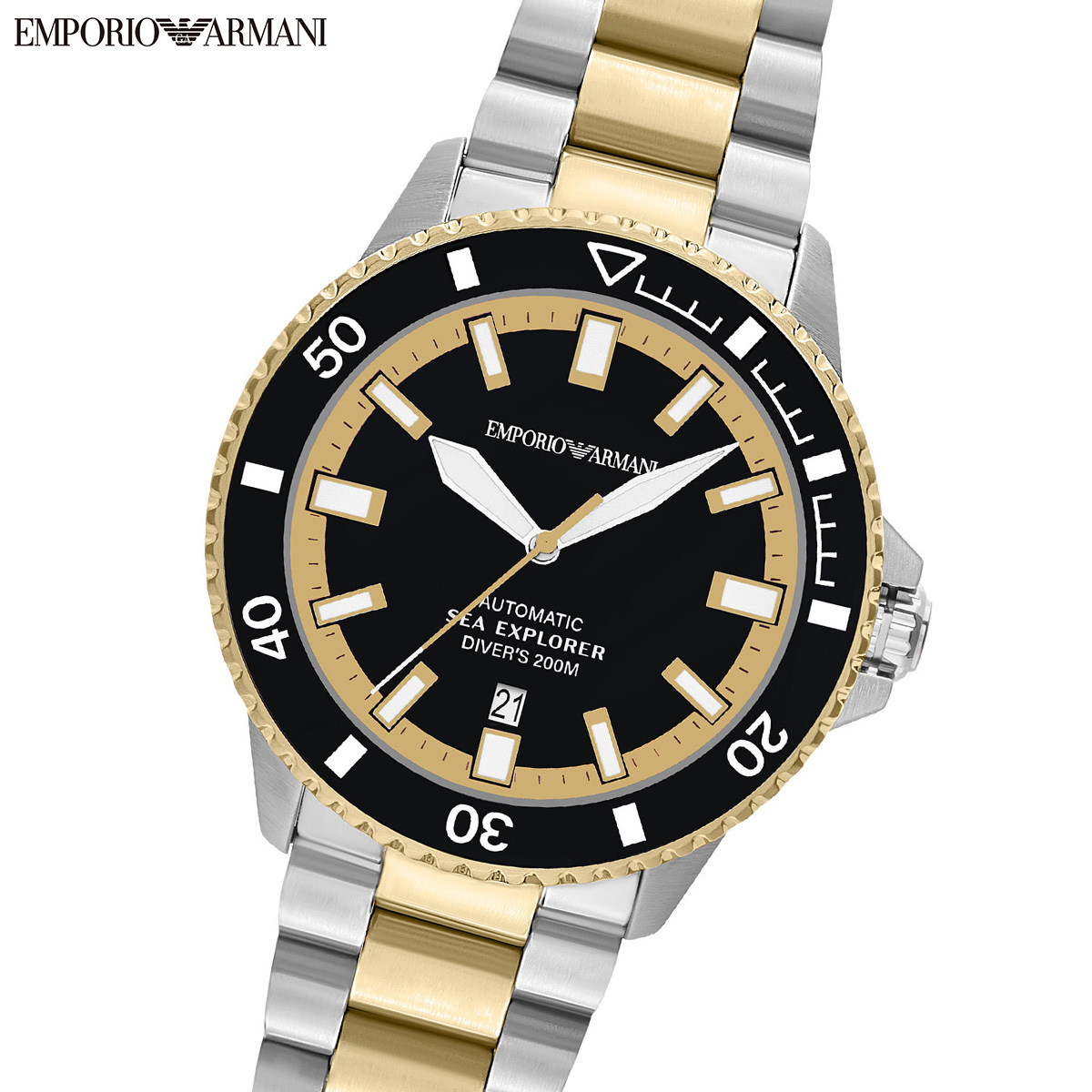 エンポリオアルマーニ EMPORIO ARMANI 腕時計 メンズ シーエクスプローラー 自動巻きウォッチ ツートン ステンレススチール AR60089