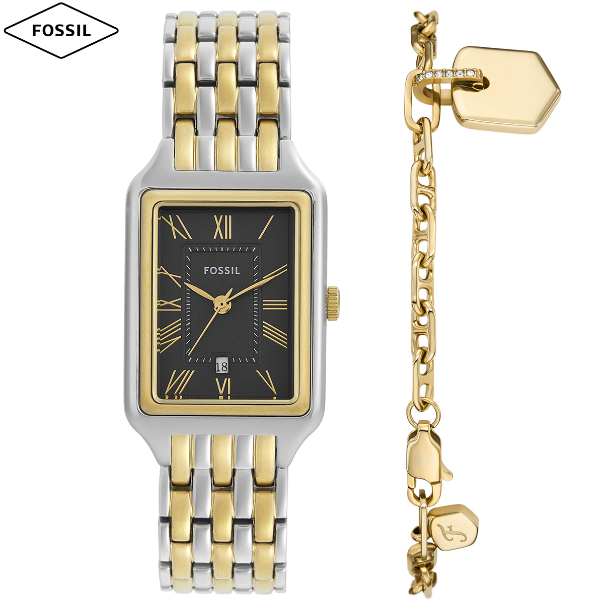 フォッシル FOSSIL 腕時計 レディース RAQUEL 三針デイト ツートーン ステンレススチール ウォッチ＆ブレスレットセット ES5376SET