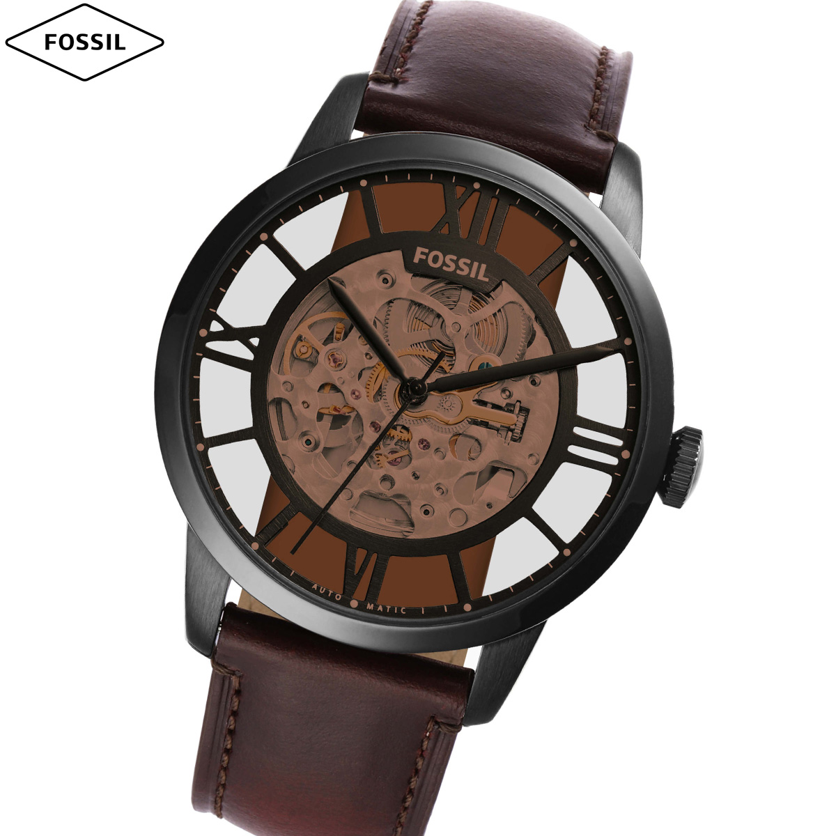 フォッシル FOSSIL 腕時計 メンズ 自動巻き TOWNSMAN オートマティック ダークブラウン レザーウォッチ ME3098