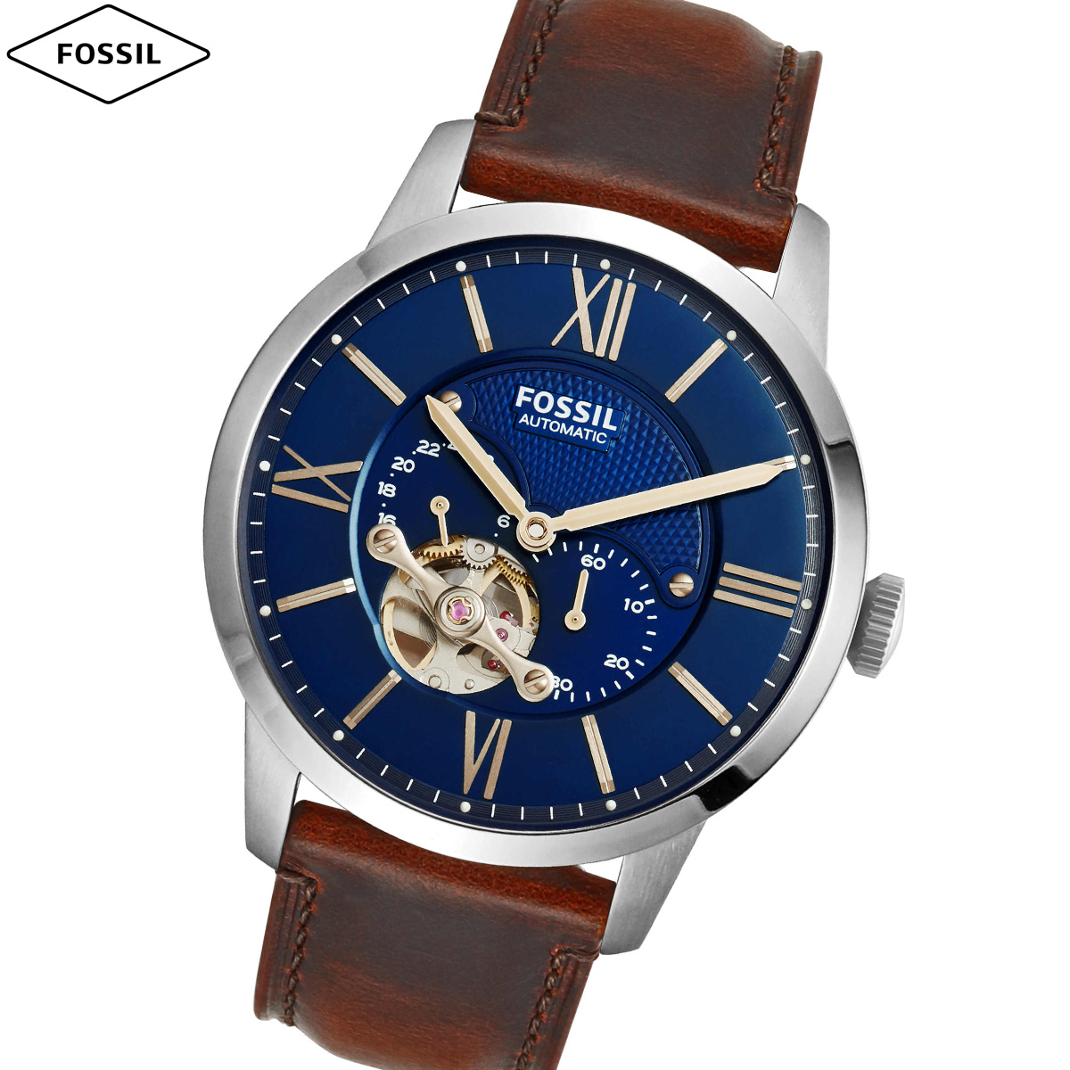 フォッシル FOSSIL 腕時計 メンズ 自動巻き マルチファンクション TOWNSMAN オートマティック ブラウン レザーウォッチ ME3110