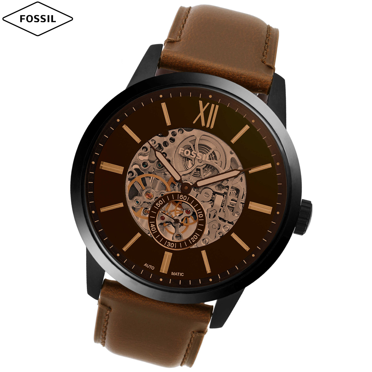 フォッシル FOSSIL 腕時計 メンズ 自動巻き TOWNSMAN 48mm ブラウンレザーウォッチ ME3155
