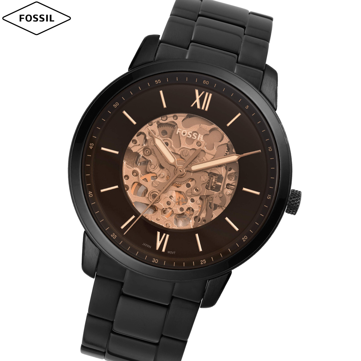 フォッシル FOSSIL 腕時計 メンズ 自動巻き NEUTRA オートマティック ブラック ステンレススチールウォッチ ME3183