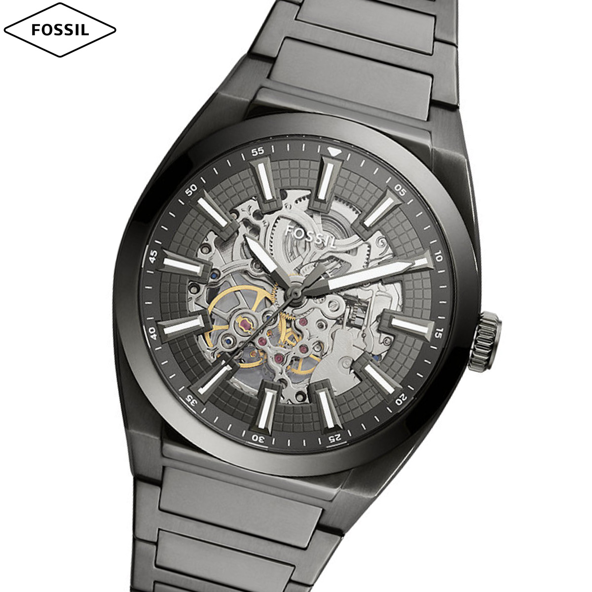 フォッシル FOSSIL 腕時計 メンズ 自動巻き EVERETT オートマティック スモーク ステンレススチールウォッチ ME3206