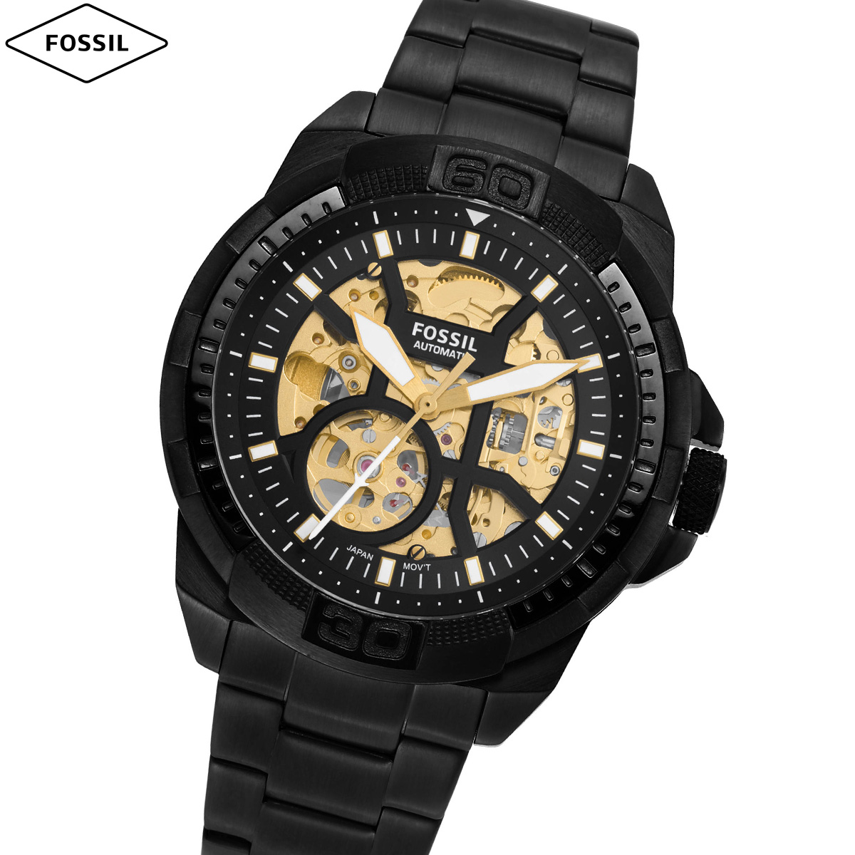 フォッシル FOSSIL 腕時計 メンズ 自動巻き BRONSON オートマティック ブラック ステンレススチールウォッチ ME3217