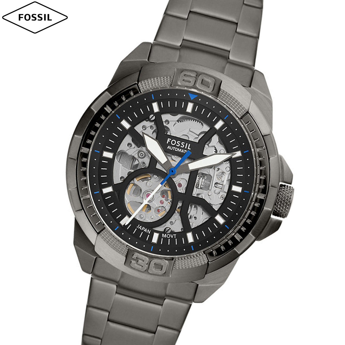 フォッシル FOSSIL 腕時計 メンズ 自動巻き BRONSON オートマティック スモーク ステンレススチールウォッチ ME3218