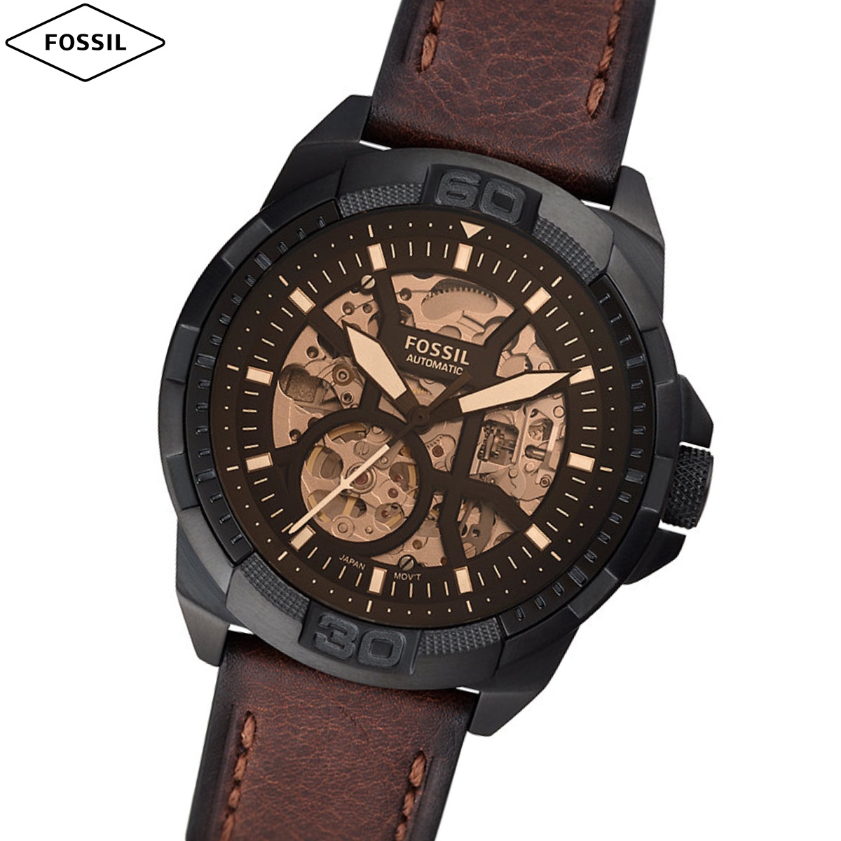 フォッシル FOSSIL 腕時計 メンズ 自動巻き BRONSON オートマティック ブラウン LiteHideレザーウォッチ ME3219