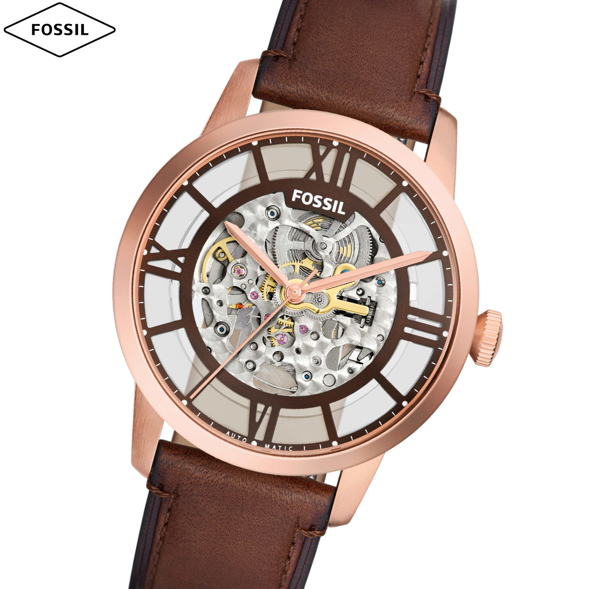 フォッシル FOSSIL 腕時計 メンズ 自動巻き TOWNSMAN オートマティック ブラウン レザーウォッチ ME3259